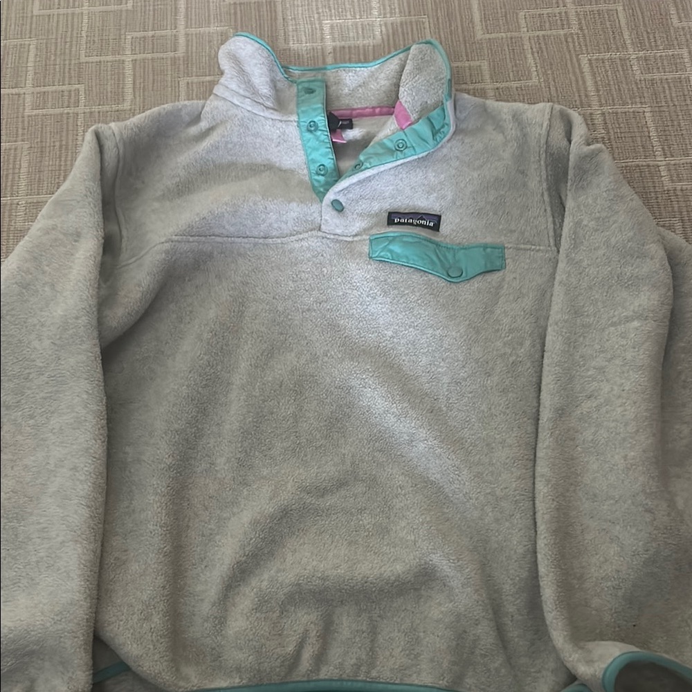 Patagonia Gray and Green Fleece Sweater